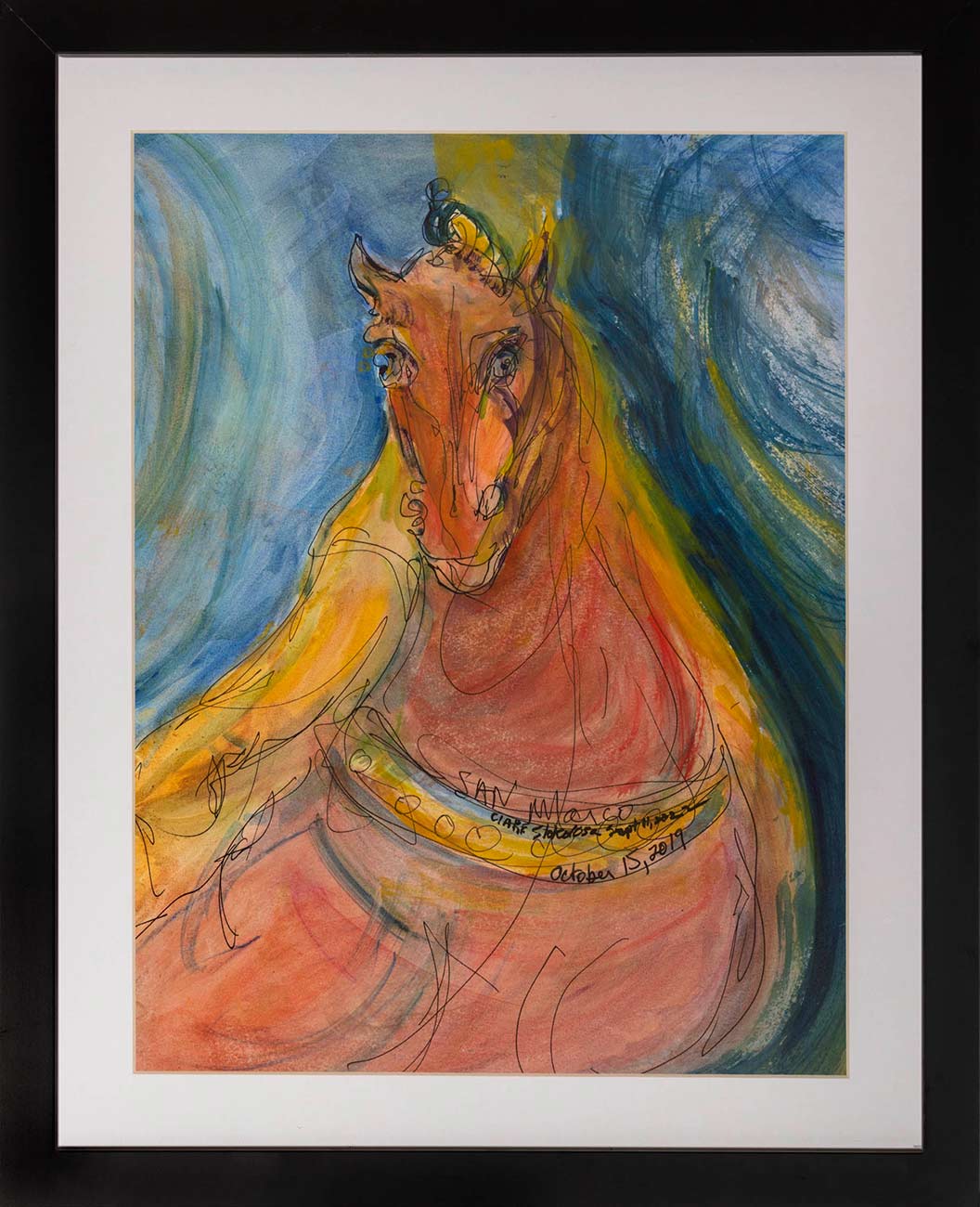 2022-Regal-horse-in-primary-colors--21'x-17'-framed-and-17'x13'-paper-sizeClare-Paint-5-copy